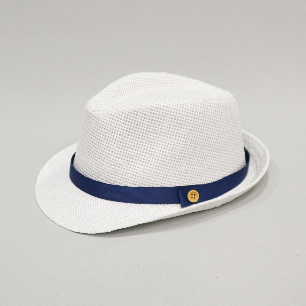 Βαπτιστικό καπέλο αγόρι λευκό - μπλε σκούρο onirata 14-01-11