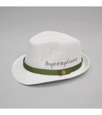 Βαπτιστικό καπέλο αγόρι λευκό - λαδοπράσινο με όνομα onirata 14-01-06Ν