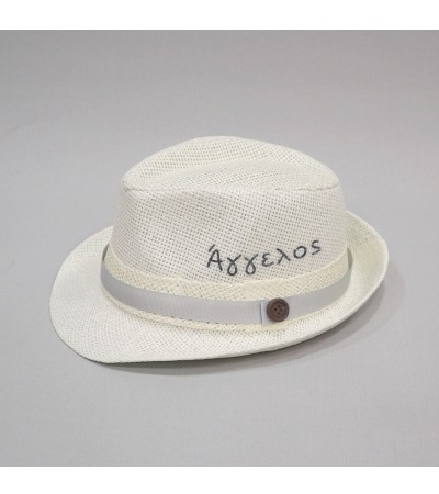 Βαπτιστικό καπέλο αγόρι εκρού - γκρι με όνομα onirata 14-02-05Ν